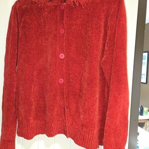 Vibrant Red Button-Up Cardigan